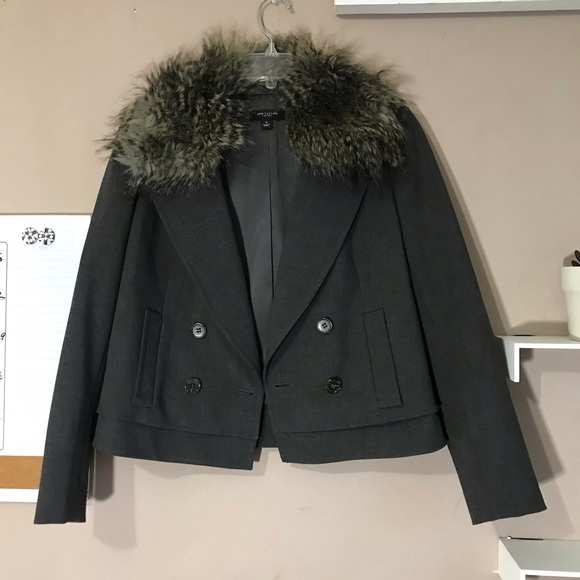 Ann Taylor Jackets & Blazers - Ann Taylor Blazer Jacket Gray Faux Fur Collar Work